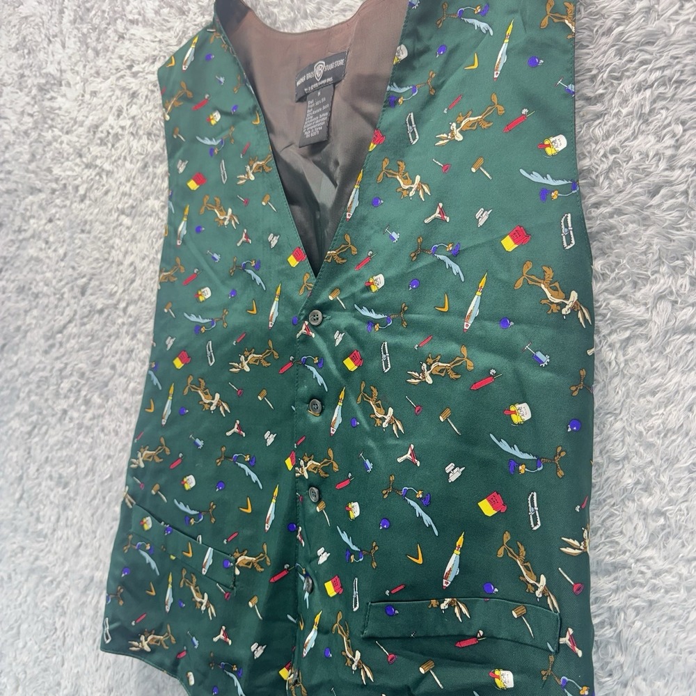 Vintage Warner Bros Studio Store Wile E Coyote Silk Vest Mens Medium 1995 Flawed - Picture 9 of 15